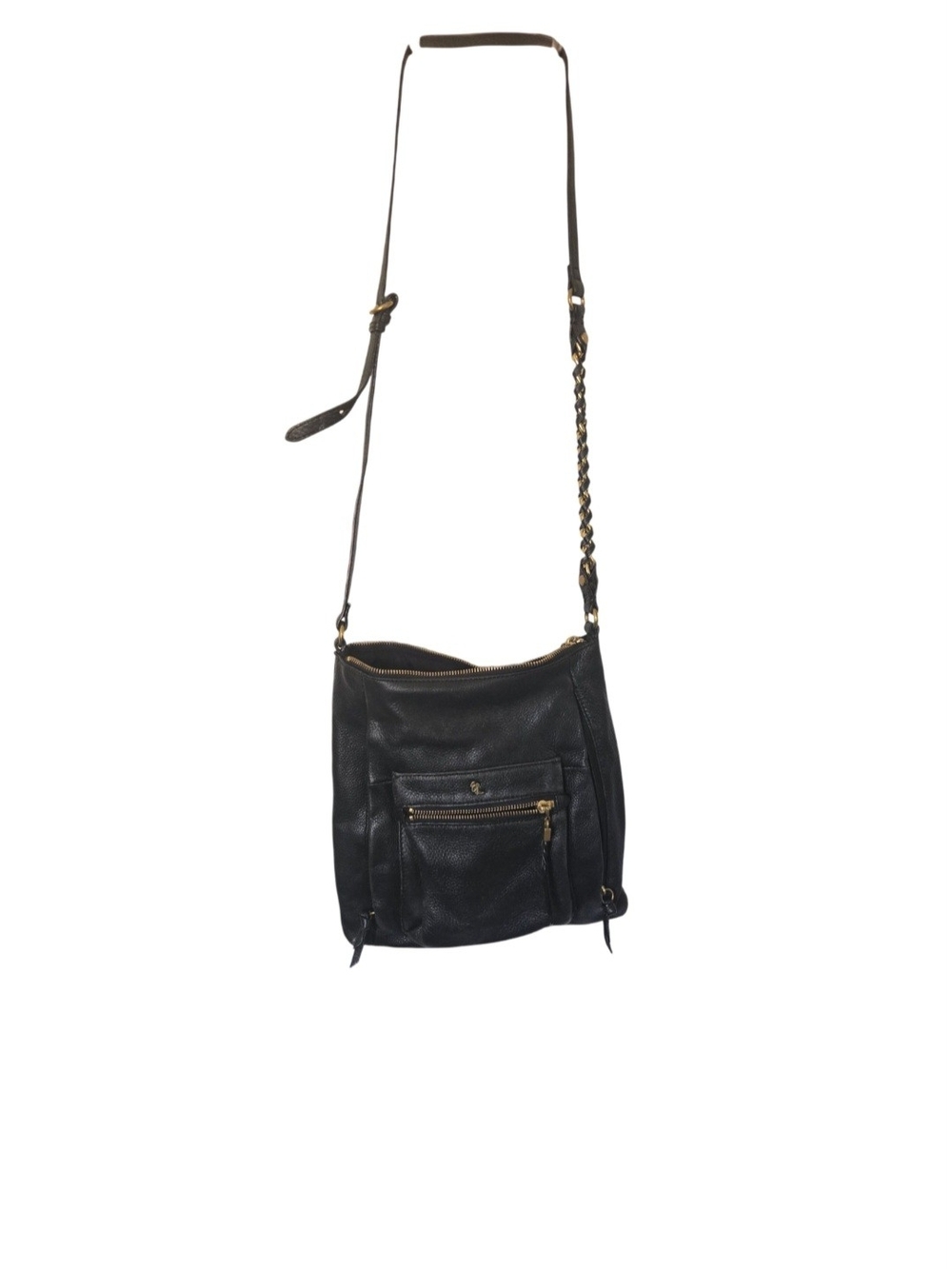 Elliott Lucca Black Leather Crossbody with Gold Accents